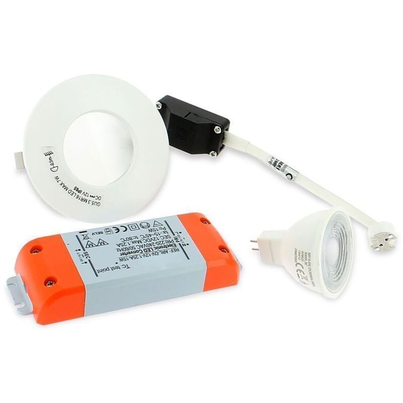 

Foco LED baño completo IP65 Blanco 82mm + Bombilla GU5.3 | Temperatura de color: Blanco cálido 3000K