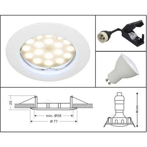 MYCUL Spot LED encastrable 230 V 60 mm - 70 mm - Convient pour salle de  bain - Blanc chaud : : Bricolage