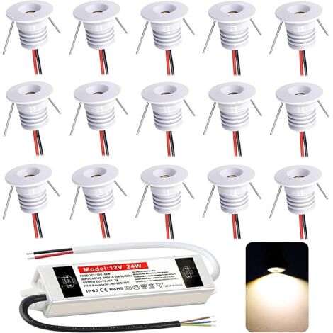 Spot LED Encastrable 12V 1W, Mini Spot Led IP65 Blanc Chaud,spot salle de bain Trou Φ15-18mm,Spots de plafond pour Cuisine,Salon,Carport,Escalier,Couloir, Lot de 15 (Blanc, Blanc Chaud 3000K)