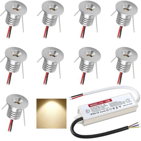 Spot LED Encastrable 12V 1W, Mini Spot Led IP65, Trou Φ16mm, Spots de plafond pour cuisine, escalier, placard, couloir, éclairage DIY, vitrines, armoire, Lot de 9 (Argenté Blanc Chaud 3000K)