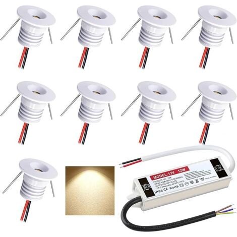 Spot LED Encastrable 12V 1W, Mini Spot Led IP65, Trou Φ16mm, Spots de plafond pour cuisine, escalier, placard, couloir, éclairage DIY, vitrines, armoire, Lot de 9 (Blanc,Blanc Chaud 3000K)