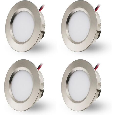 Spot LED Encastrable 230V 3W, LED Spot Etanche Salle de Bain IP44, Spots de plafond Trou Φ55-58mm, Extra Plat 15mm, Spots Encastrés Pour cuisine chambre, Lot de 4 (Nickel Blanc Chaud 3000K)