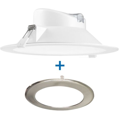 Spot LED Encastrable 25 Watts Wave Eq 180W  IP44 + Collerette Acier Brossé  Température de Couleur: Blanc neutre 4000K
