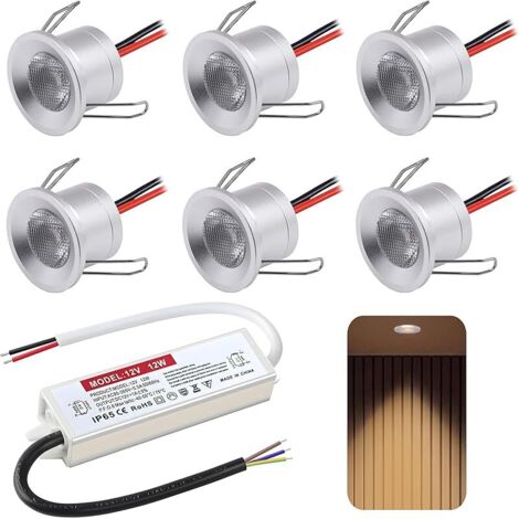 Spot LED Encastrable 2W, 12V Spots Plafond,IP65 Spot Salle de Bain,mini spot Led Extra Plat 19mm,Trou Φ25-28mm spot encastrable pour Cuisine Salon Carport,Lot de 6 (Argenté Blanc Chaud 3000K)