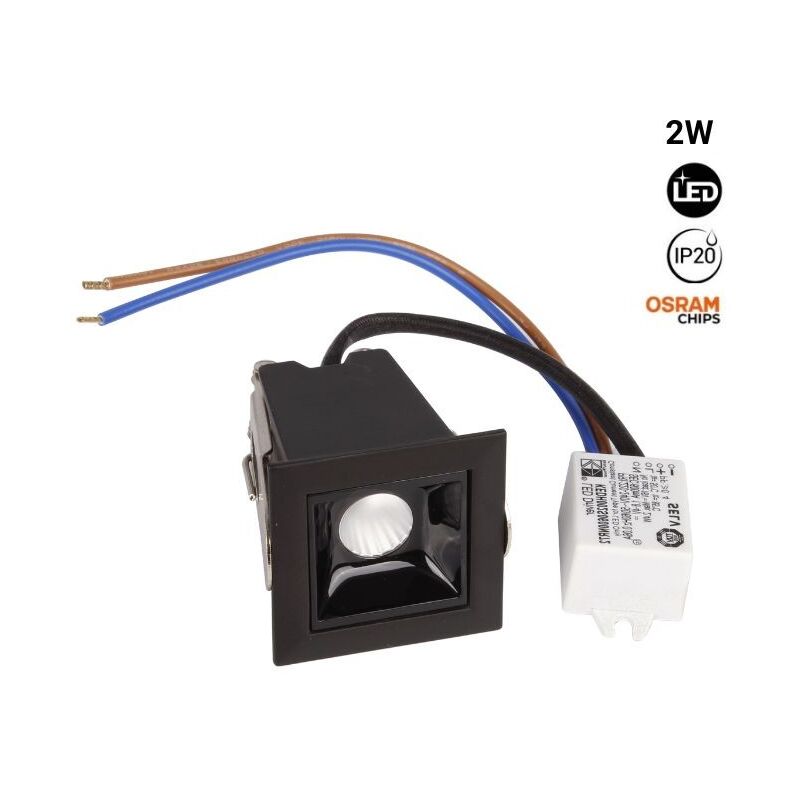 Barcelona Led - Spot led encastrable carré 2W - UGR18 - IRC90 - Puce osram - Blanc Chaud - Noir