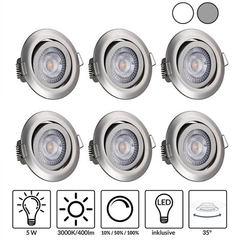 Spot LED Encastrable 5W 400Lumen 3000K Réglable Blanc Chaud Spot Led Extra Plat Pour Salle de Bain Cuisine Salon Couloir-Nickel