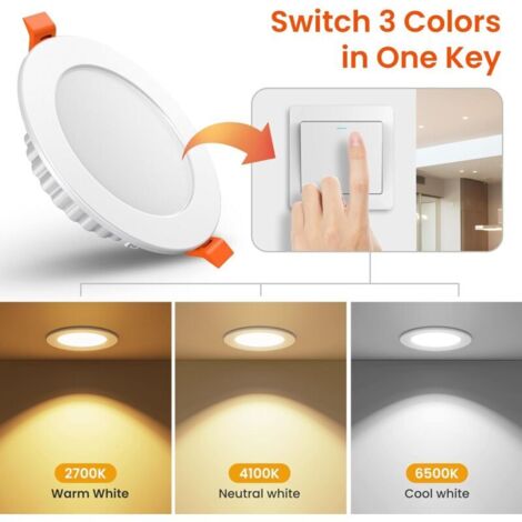 Spot LED Encastrable 7W 600LM, IP44 éclairage Encastré Spot de Plafond 110-220V pour Salle de Bain Salon Cuisine [2700-4100-6500K] [27mm Profondeur de l'évidement] [Ø75-95mm Trou ] [Pack de 6]-Baiser