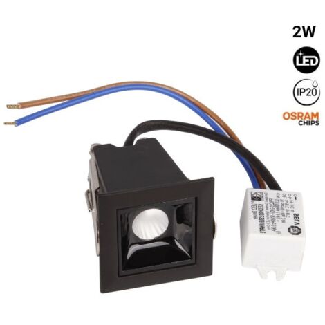 Spot LED encastrable carré 2W - UGR18 - IRC90 - Puce OSRAM - Blanc Chaud - Noir