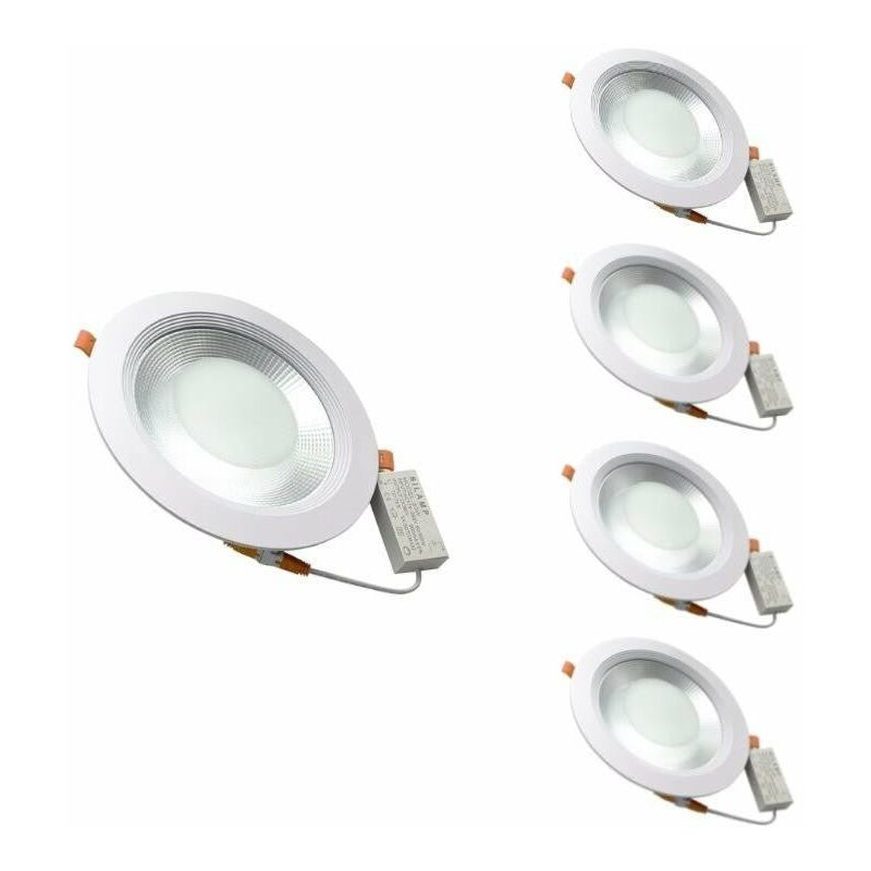 Silumen - Spot led Encastrable cob Rond 30W Ø225mm (Pack de 5) - Blanc Chaud