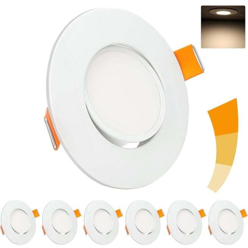 Spot LED encastrable dimmable 5 W 4 000 K Blanc neutre 460 lm Spot LED extra plat 230 V Orientable à 45 ° Diamètre du trou 68 mm Spot rond blanc pour
