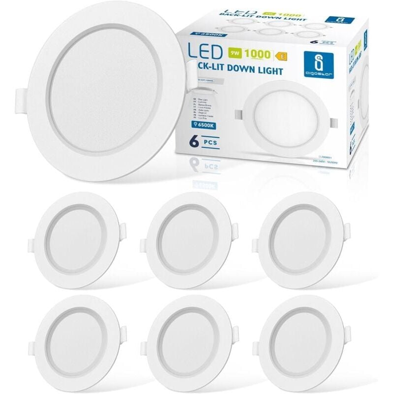 Spot led Encastrable Dimmable - Lot de 6 Plafonniers led Extra Plats (9W, 6000K)