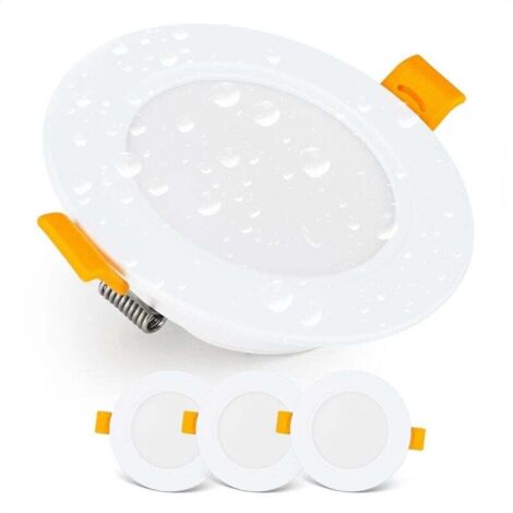 Spot LED Encastrable Downlight LED spots de plafond IP54 Pour Salle de Bain, locaux humides, Blanc chaud 3000K Lot de 3 Spot LED Extra Plat Ronds 7 Watt (7W) / 700 Lumens, Blanc