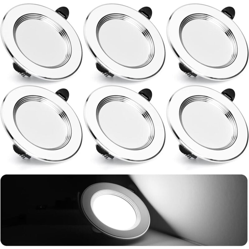 Spot led Encastrable Extra Plat 7W 700Lm Encastré Lampe Plafonnier Blanc Froid 6000K Spot Salle de Bain Aluminium Rond en Métal Lot de 6 pour Salon