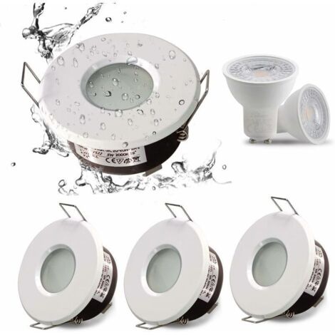 Spot LED encastrable IP65 étanche GU10 85mm blanc 4 pièces - Douille pour salle de bain et cuisine avec anneau aluminium ACD12 ROHS