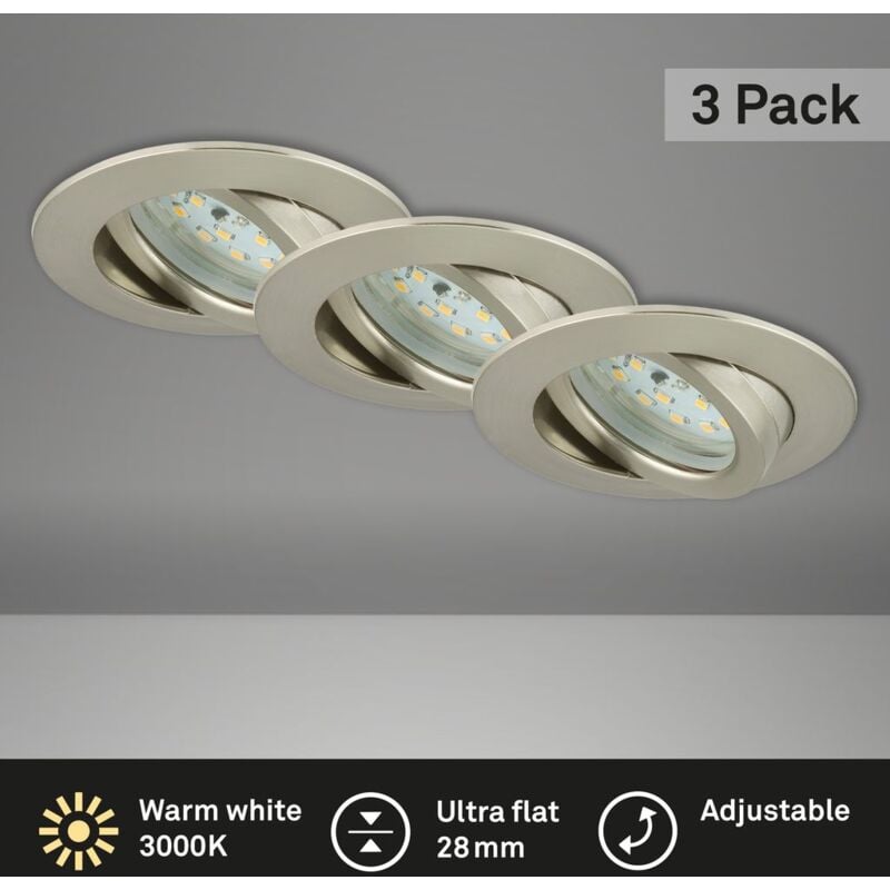 Lampe led encastrée Briloner leuchten attach move, 4,8W, 400 lm, IP23, nickel mat, plastique, lot de 3, ø 8,2 cm