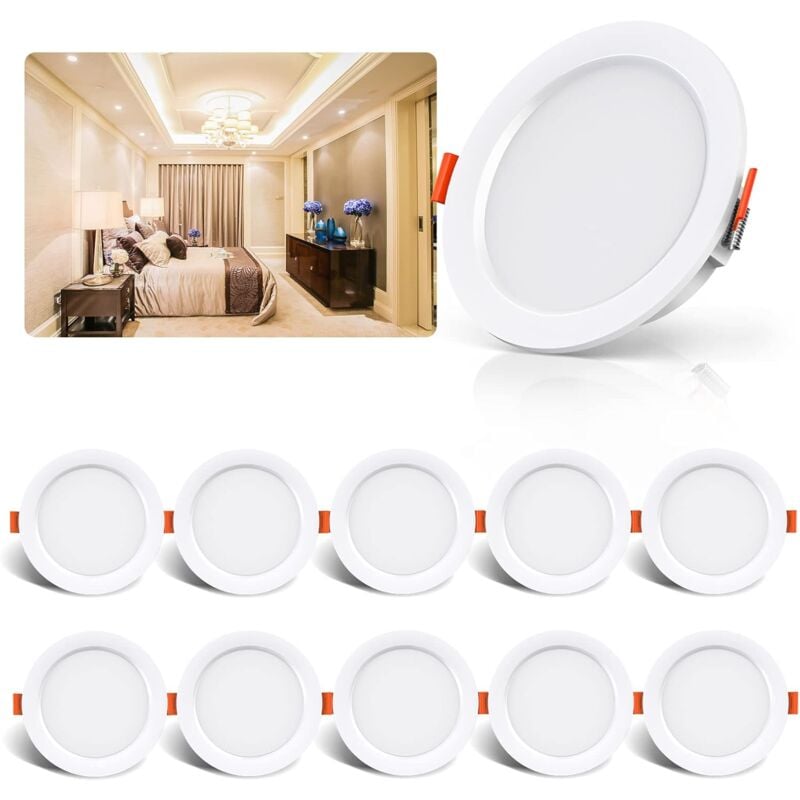 Spot led Encastrable Lot de 10, 5W 500Lumen Equivalent 50W Incandescence, 4000K Blanc Spot Led Extra Plat Pour Salle de Bain Cuisine Salon Couloir