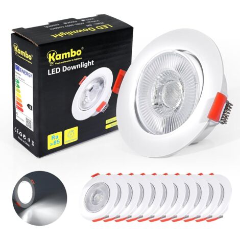 Spot LED Encastrable Orientable - Lot de 12 - Plastique Blanc - 6W 6000K - Salon Cuisine Chambre - Ø70-80mm
