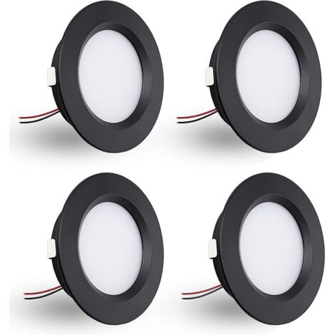 Spot LED Encastrable,Spot led 12V Dimmable,3W spot encastrable extra Plat 14mm, IP44 spot salle de bain Trou 55mm,spots de plafond pour camping-car cuisine,Lot de 4 (Noir Blanc Chaud 3000k)