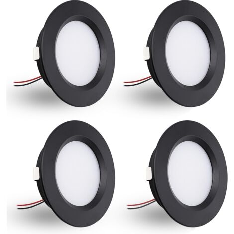 Spot LED Encastrable,Spot led 12V Dimmable,3W spot encastrable extra Plat 14mm, IP44 spot salle de bain Trou 55mm,spots de plafond pour camping-car cuisine,Lot de 4 (Noir Blanc Chaud 3000k)