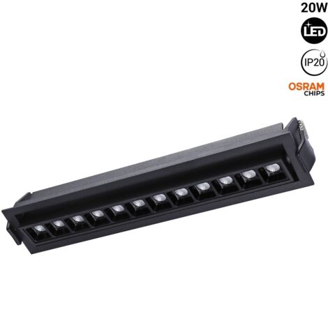 Spot LED encastré linéaire 20W - Orientable - UGR18 - IRC90 - - Blanc Chaud - Noir