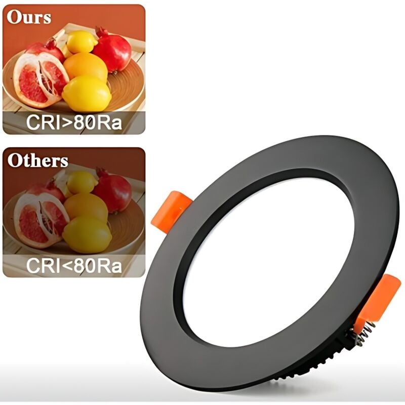 Comely - Spot led encastré noir (lot de 5) Spot encastré au plafond ultra plat 9 w 220 v blanc froid 6000 k avec découpe 70-80 mm Spot led pour