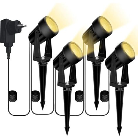 Spot LED Extérieur DC12V, Lot de 4 Spot Éclairage à Piquer, 14M Exterieur Projecteur LED Eclairage, 2700K Blanc Chaud Pour Jardin, Chantier, Aire de Jeux, Terrain de Basket