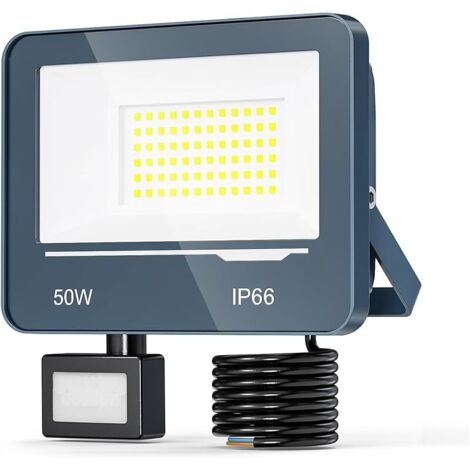 Spot LED Extérieur Detecteur de Mouvement 50W 5000LM - 6500K Blanc Froid Projecteur LED Exterieur Detecteur de Mouvement, IP66 Projecteur Extérieur avec Détecteur Jardin(1 Pièce)
