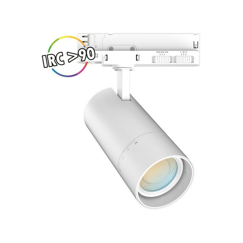 Spot led focus slim ii sur rail - 10W/15W/20W cct Miidex Lighting blanc - cct