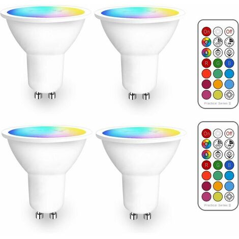 Spot LED GU10 RGB à changement de couleur, ampoules LED RGBW à intensité variable avec télécommande infrarouge, spots LED blanc chaud (2700K-6500K) – (lot de 4)