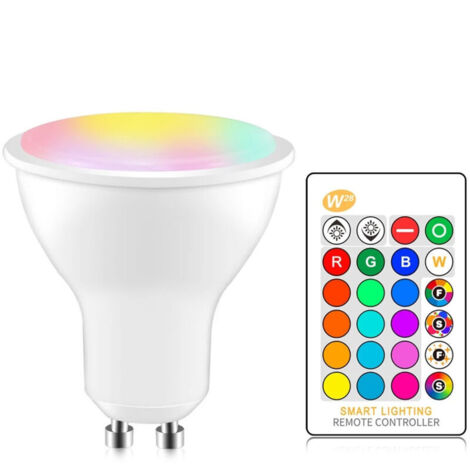 Spot LED GU10 RGB à changement de couleur, ampoules LED RGBW à intensité variable avec télécommande infrarouge, spots LED blanc chaud (2700K-6500K) – (lot de 4)