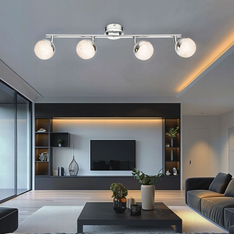 Spot led plafonnier en cristal à bande chromée plafonnier boules pivotantes, 4x 5W 300Lm blanc chaud, LxlxH 60x8,5x17,5 cm