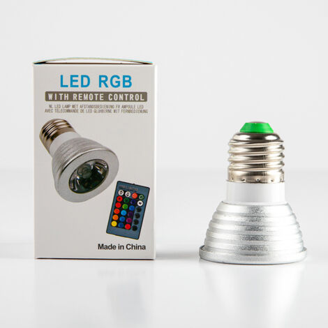 Spot LED RGB 3W E27/MR16 avec Télécommande, Ampoule Changeante de Couleur avec Mémoire, 12V/220V