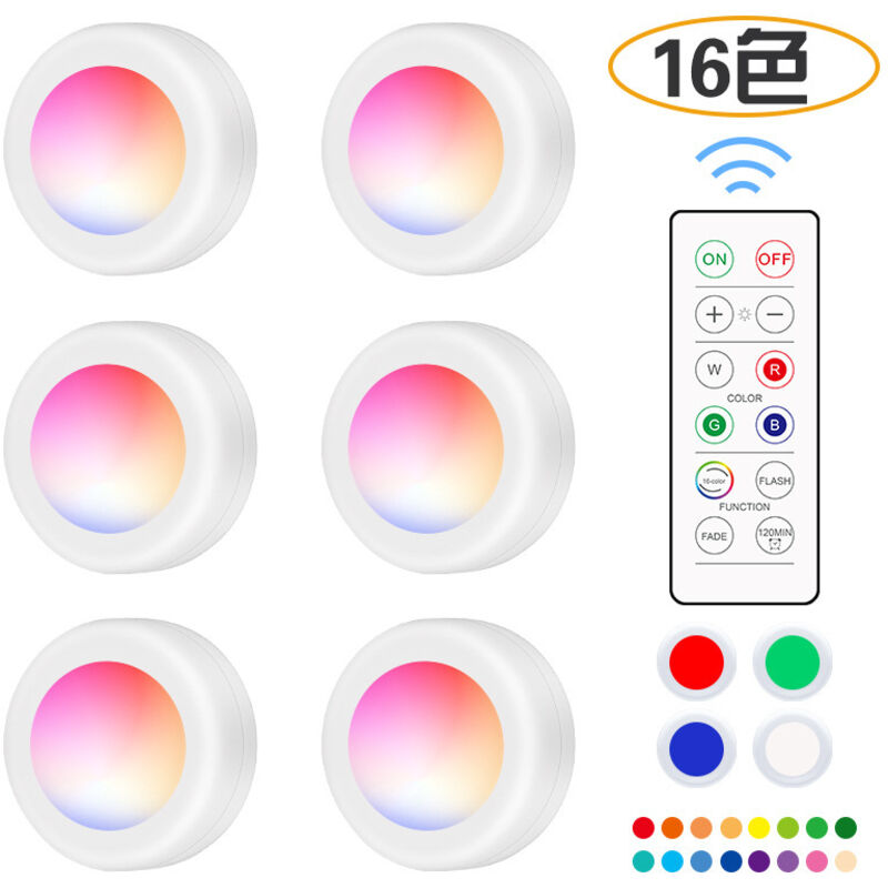 Spot LED Sans Fil Autocollant - Dimmable RGB Lampe Placard a Pile avec Telecommande Eclairage Batterie Armoire Lumiere Cuisine Sous Meuble LED