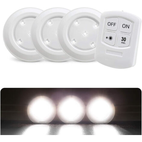 Spot LED Sans Fil avec Télécommande – Eclairage LED Sous-Meuble- Lampe Sous Meuble Cuisine, Placard, Armoire- Lot de 3 Spots + 1 Télécommande