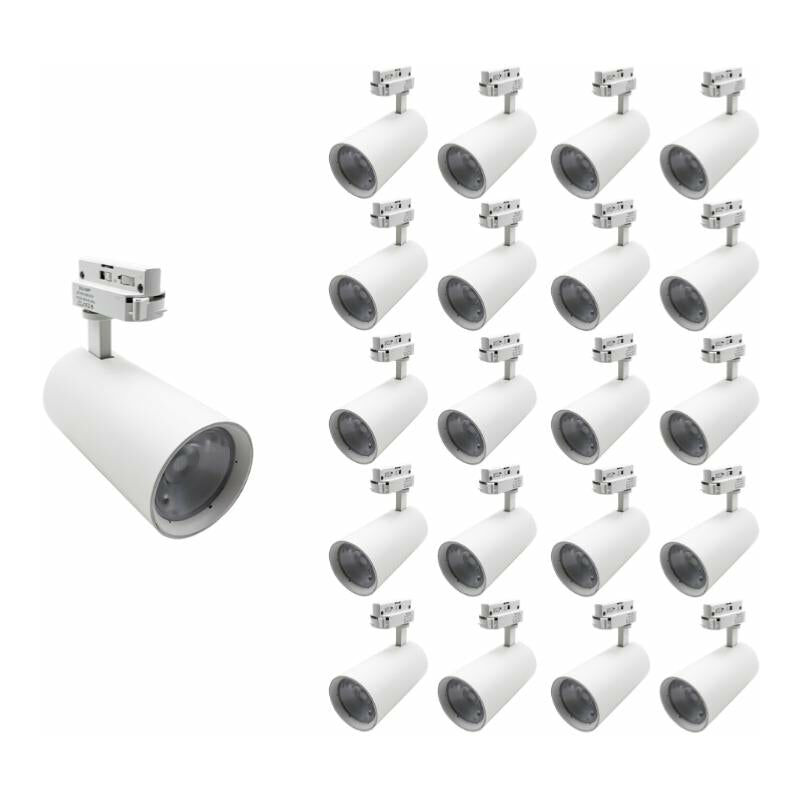 Spot led sur Rail 30W 60° Monophasé blanc (Pack de 20) - Blanc Neutre 4000K - 5500K Silamp