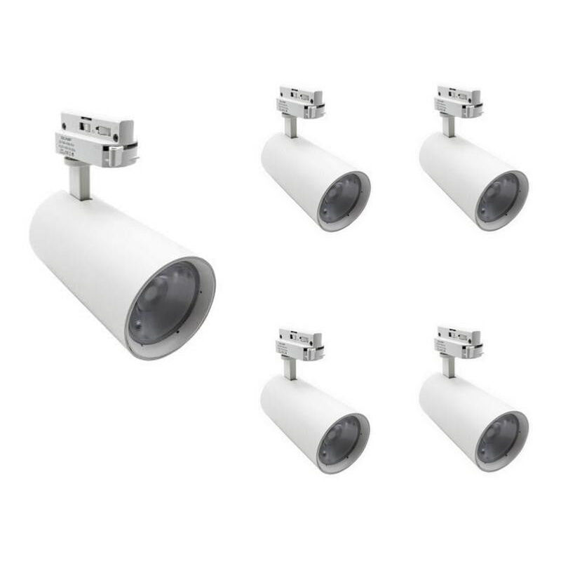 Spot led sur Rail 30W 60° Monophasé - Pack de 5 / Blanc Neutre / Blanc Silumen