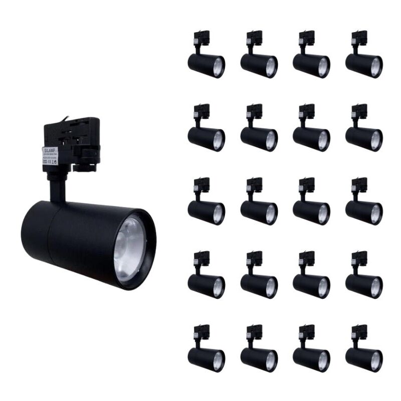 Silamp - Spot led sur Rail 30W 80° Compact Triphasé noir (Pack de 20) - b