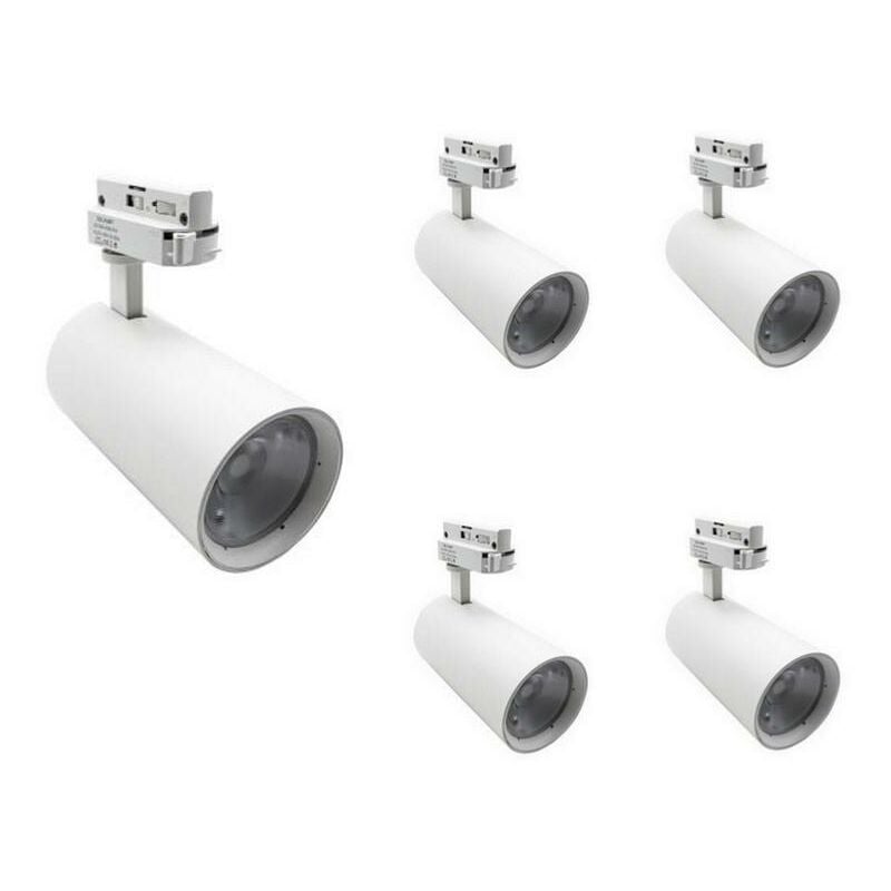 Spot led sur Rail 30W 60° Monophasé blanc (Pack de 5) - Blanc Chaud 2300K - 3500K Silamp