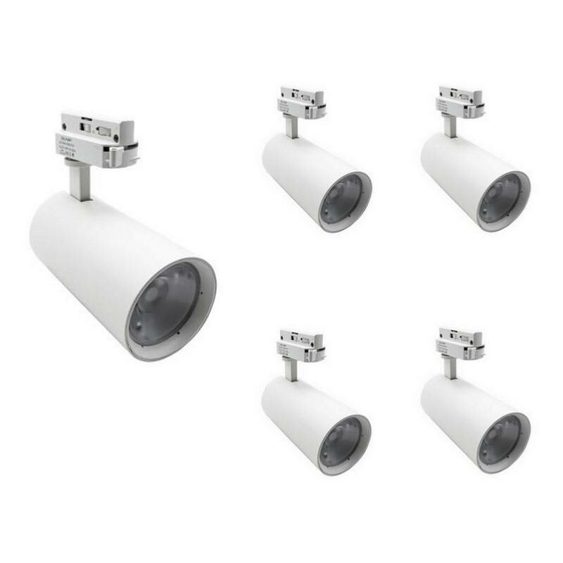 Spot led sur Rail 30W 60° Monophasé blanc (Pack de 5) - Blanc Neutre 4000K - 5500K Silamp