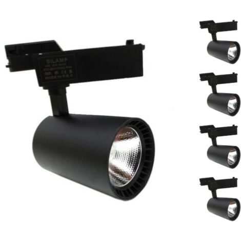 Spot LED sur Rail 30W 80°SMD Monophasé NOIR (Pack de 5) - couleur eclairage : Blanc Neutre 4000K - 5500K