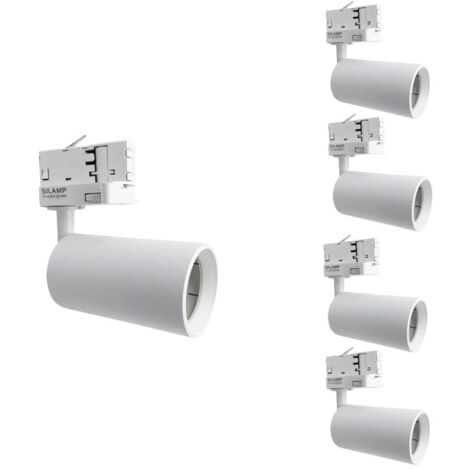 Spot LED sur Rail 80° Triphasé BLANC pour Ampoule GU10 (Pack de 5) - SILAMP