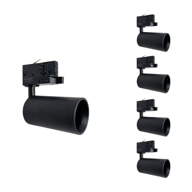 Silamp - Spot led sur rail 80° Triphasé noir pour ampoule GU10 (Pack de 5