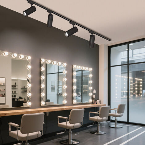 Spot LED sur rail Set Lot de 4 40W blanc chaud noir, Komplettes système de rails LED avec spots, rails et connecteurs