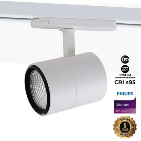 Spot LED sur rail triphasé CCT 42W - CRI 95 - Driver Philips - Blanc