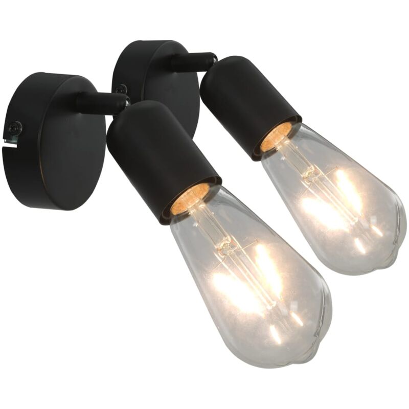 vidaXL Spot Lights 2 pcs E27 with Filament Bulbs 2 W Black - Black