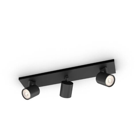 Spot métallique 3 lumières philips runner gu10 ip20 noir - 43533900