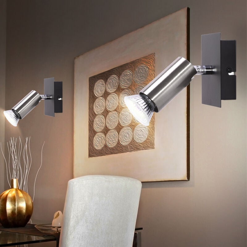 Spot mural applique murale orientable chambre applique salon, métal argent noir, 1x GU10, LxH 10 x 9 cm