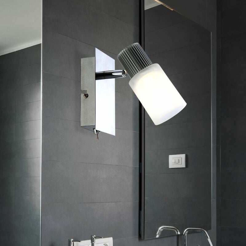 Spot mural interrupteur à bascule applique spot orientable albâtre, nickel chrome mat, 1x led 5W 300Lm blanc chaud, LxPxH 15,5x8x13 cm