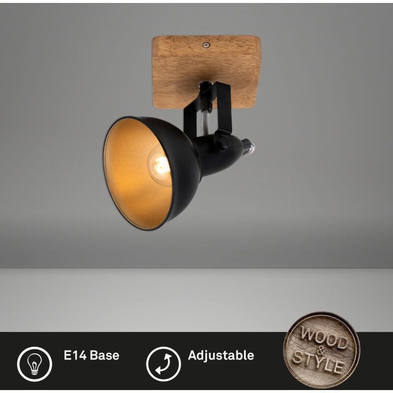 Briloner - Spot mural vintage leuchten barnim, 25 w, IP20, noir, métal-bois, excl. 1x E14, 11 x 11 x 15,7 cm