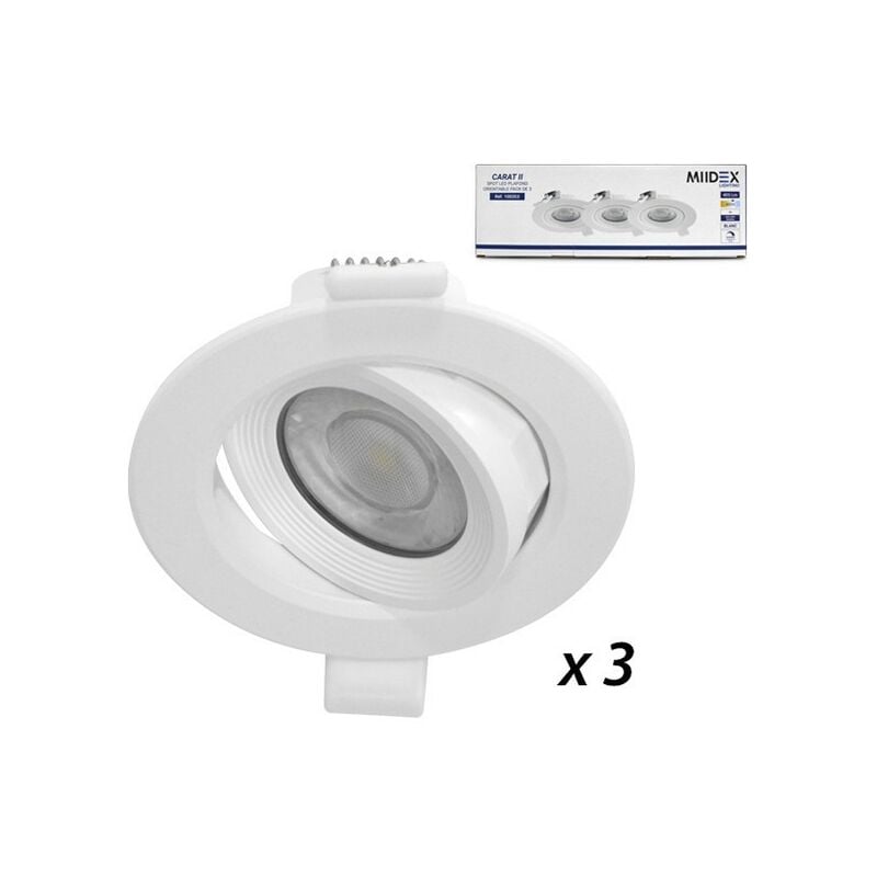 Miidex Lighting - Pack de 3 spots led carat ii Orientables - 5W Dimmable ® blanc-chaud-3000k - dimmable - blanc